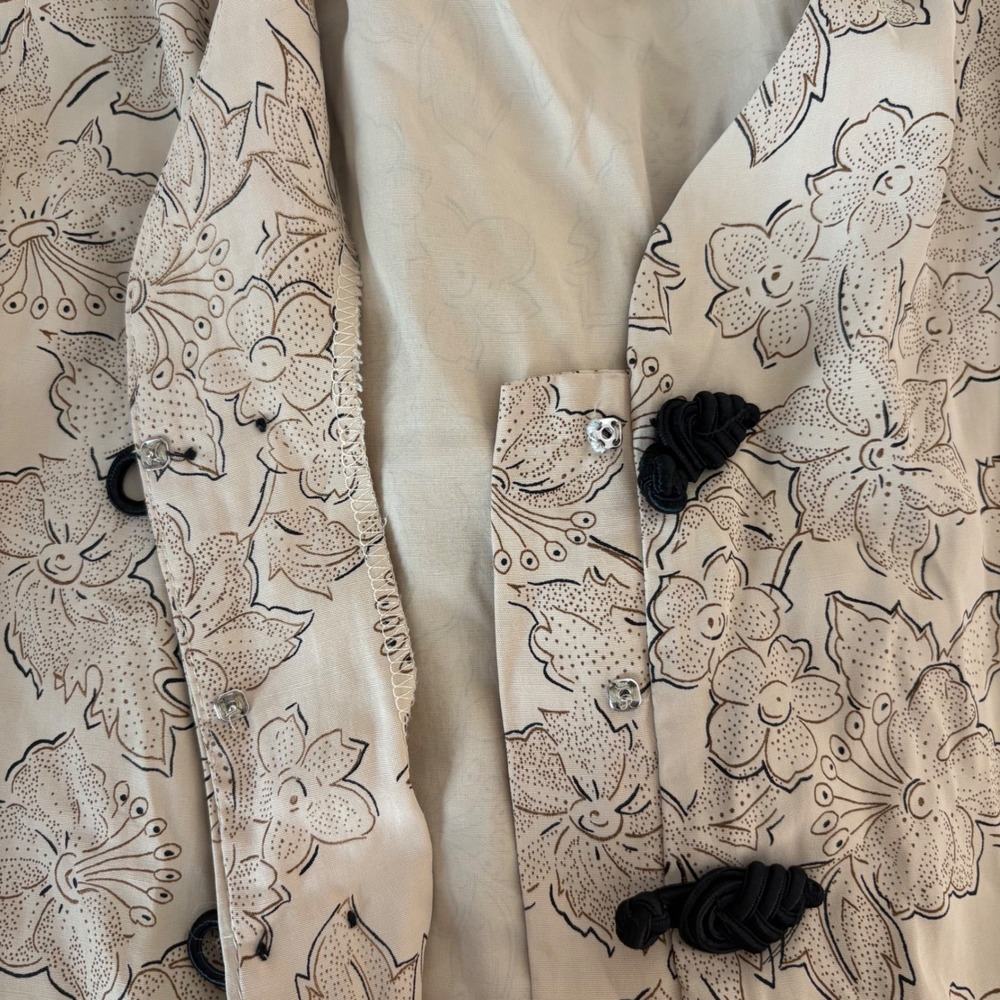 Vintage T Juniors Tan Floral Frog Toggle Longline Vest Duster Made in USA 9/10 - Picture 3 of 6